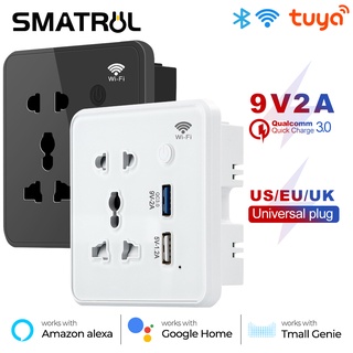 Smatrul Tuya Wifi ซ็อกเก็ตอัจฉริยะติดผนัง ปลั๊ก US กระจกนิรภัย ชาร์จเร็ว 3.0 ชาร์จ Usb ตั้งเวลา แอพไฟฟ้า