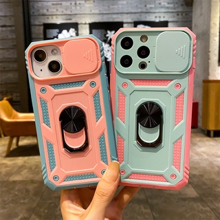 เคสโทรศัพท์มือถือ ซิลิโคน กันฝุ่น พร้อมตัวยึด และตัวเลื่อนปิดกล้อง สําหรับ Iphone 13 14 mini pro max plus
