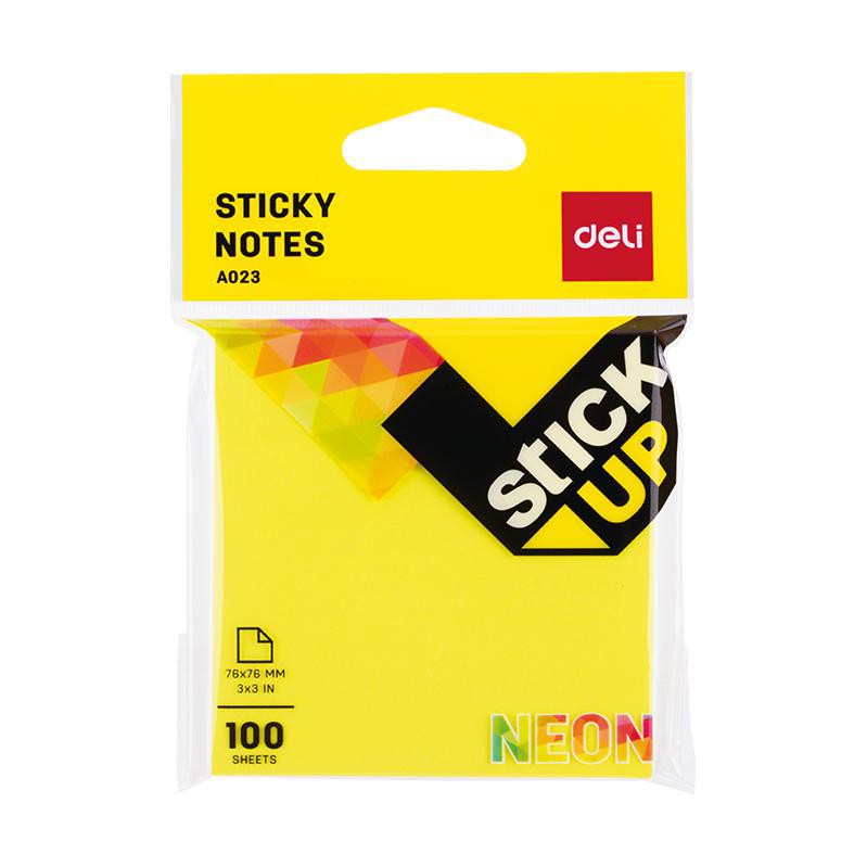 กระดาษโน๊ตมีกาวในตัว  100แผ่น/แพ็ค Deli A02302 Sticky Note Neon  มี 4 สีให้เลือก