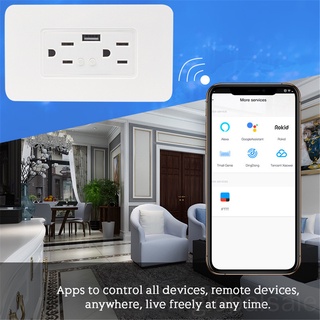 [Globalsale] Wall Socket Smart WiFi Wireless Voice Timer Remote Control USB Outlet Mini Plastic Power Socket US Plug