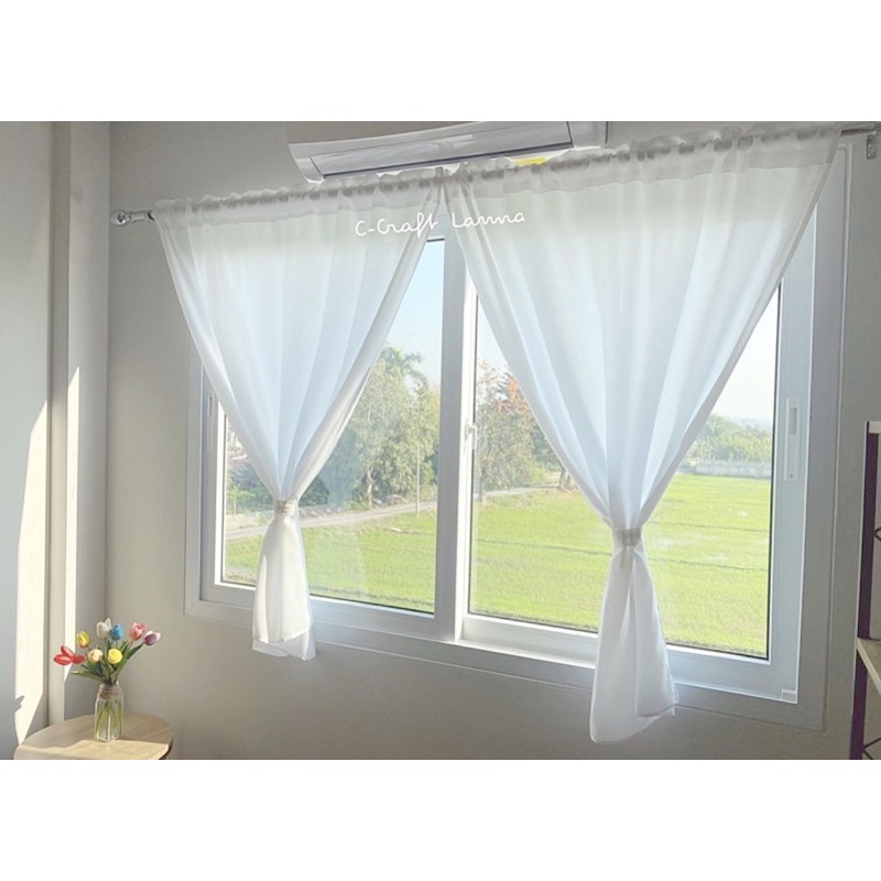 🔥newผ้าม่านมินิมอลสีขาว เนื้อเรียบลื่น ขนาดกว้าง110x130cm เบา สบาย สายคาเฟ่ต้องโดน (MSS)