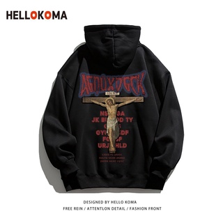 HELLO KOMA ฤดูใบไม้ร่วงและฤดูหนาวใหม่ขนแกะหนา hooded เสื้อกันหนาวผู้หญิงแห่งชาติ hip-hop หลวมคู่เสื้อผ้าชาย [จัดส่งภายใน