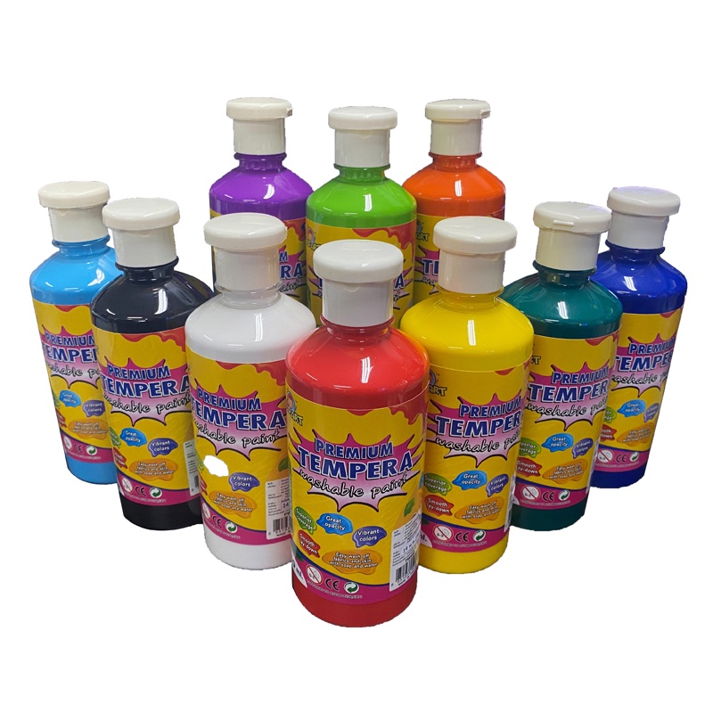 สีน้ำพรีเมียมวอชเชเบิ้ล ขนาด 450 มล. มีให้เลือก10 สี สินค้าNon-Toxic Premium Tempera Washable Paints 450ml./Bottle