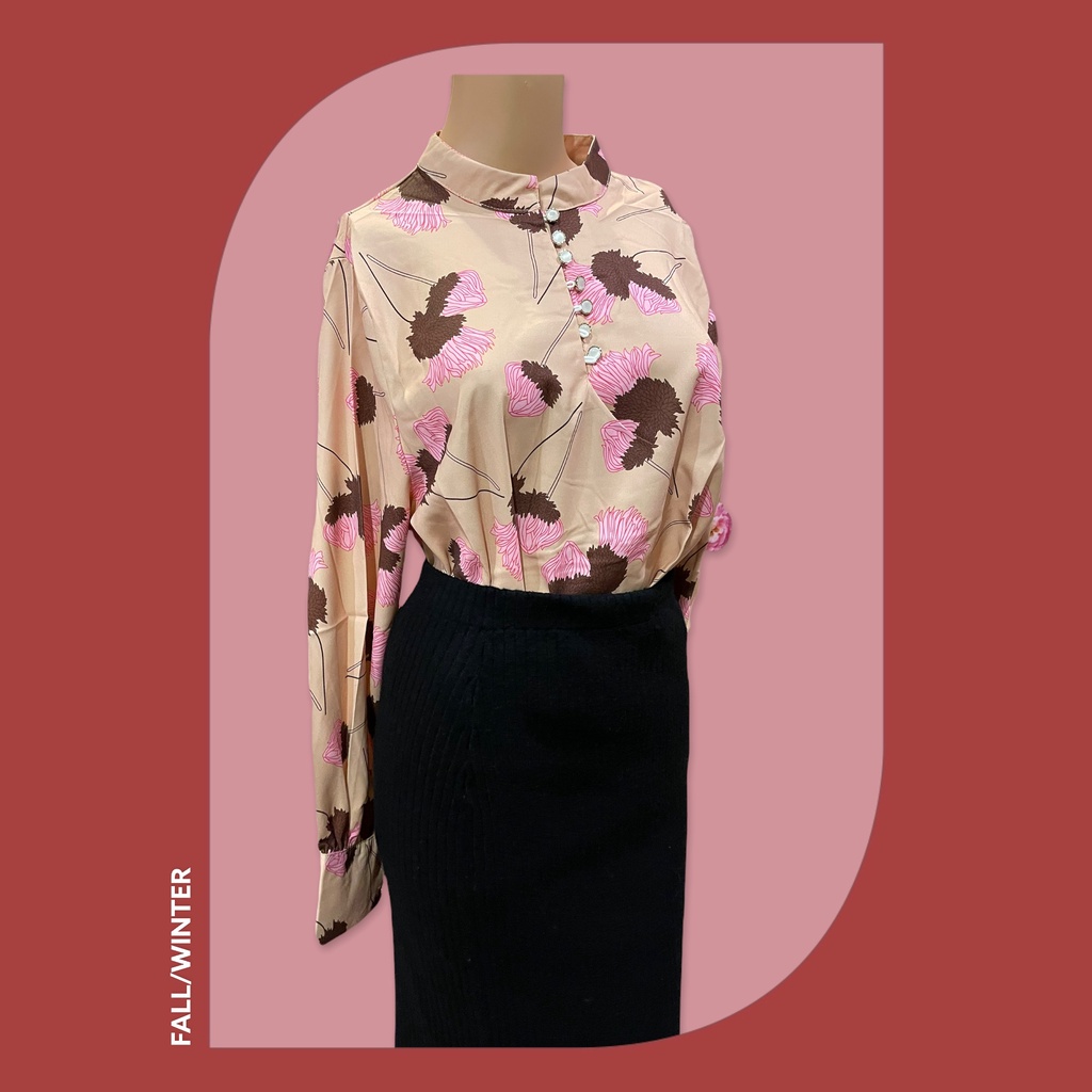 K130-XL-44 " :  เสื้อสไตล์เก๋ดอกไม้ชมพูวินเทจ ขนาดอกไซด์ 44 คอจีนกระดุมหน้า  เสื้อใหม่ (ไม่รวมกระโปร