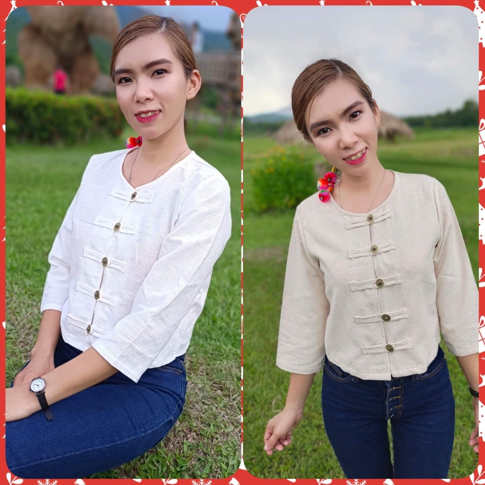 เสื้อกาสะลอง ทรงสวย ผ้าฝ้ายเมือง ตัดเย็บระเอียด ผ้าไม่บาง