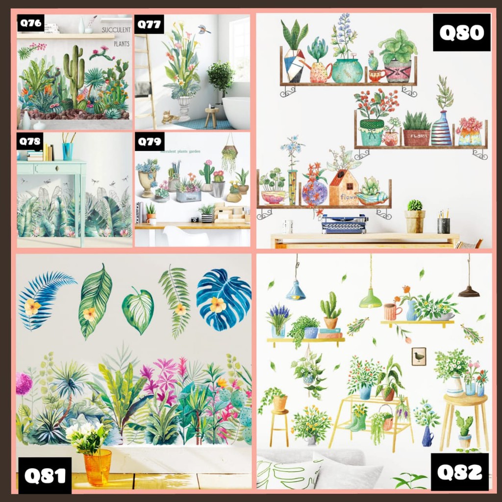HIJAU (VIP) สติ๊กเกอร์ติดผนัง WALL MODERN MINIMALIST Q 76 77 78 79 80 81 82 CACTUS GREEN LEAF POT