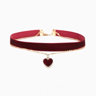 Lolita burgundy choker สร้อยคอกระดูกไหปลาร้า โซ่สีดํา สีแดง รัก ปก สําหรับผู้หญิง