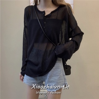 Xiaozhainv เสื้อแขนยาวถัก แบบบาง ทรงหลวม กันแดด แฟชั่นใหม่ สไตล์เกาหลี