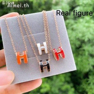 Aimei สร้อยคอโซ่ แบบสั้น แต่งจี้ตัวอักษร H ขนาดเล็ก