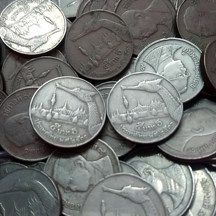 เหรียญ 5 บาท  ร9 หลังหัวหงษ์ ปี พ.ศ. 2530 ผ่านใช้งาน #เหรียญหายาก #เหรียญสะสม #เหรียญ5บาท #เรือหงษ์ 