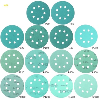 Wer แผ่นกระดาษทรายโพลีเอสเตอร์ 125 มม. 5 นิ้ว 10 ชิ้นพร้อมตะขอแขวนสําหรับขัดแผ่น 60~2000
