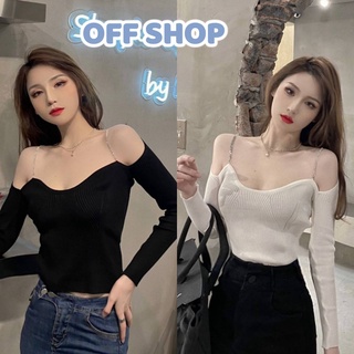 OFF SHOP พร้อมส่ง (OFF-89058) เสื้อไหมพรมเปิดไหล่ ดีเทลสายโซ่เก๋แถมเซ็กซี่ -C