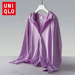 UNIQLO เสื้อแจ็กเก็ตกันลม มีฮู้ด ป้องกันรังสียูวี แบบบาง แฟชั่นฤดูร้อน สําหรับผู้หญิง UPF50+ ไซซ์ M-4XL