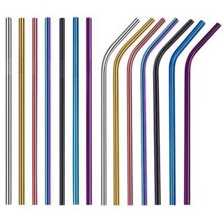 Multicolor Stainless Steel Metal Drinking Straw Straight Curved เหล็กหลายสีสแตนเลสเครื่องดื่ม Straw ตรงหลอดโค้ง Reusable