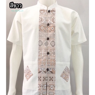 เสื้อผ้าฝ้ายผู้ชายแขนสั้นเสื้อแต่งหมี่คู่1 (อก40-56)