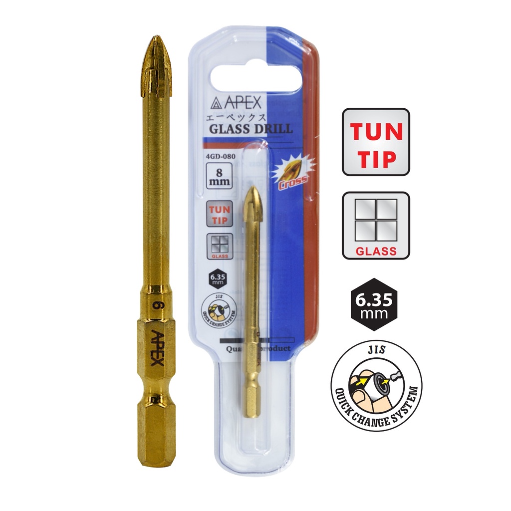 APEX ดอกคาร์ไบด์เจาะกระจก ดอกเจาะกระเบื้อง ดอกสว่านเจาะกระเบื้อง 4GD-030 4GD-040 4GD-050 4GD-060 4GD-065 4GD-080 4GD-100