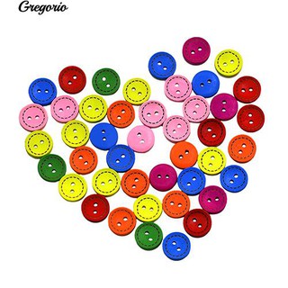 Gregorio 100pcs 2Holes สีสันผสมปุ่มไม้กลม DIY Scrapbook