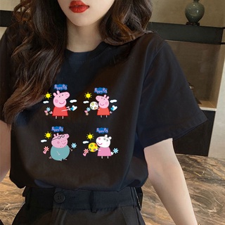 CX คอกลมเกาหลีเสื้อยืดขนาดบวกการ์ตูน Peppa รูปแบบหมูพิมพ์เสื้อยืดผ้าฝ้ายเสื้อยืดขนาดใหญ่สําหรับ Vhy