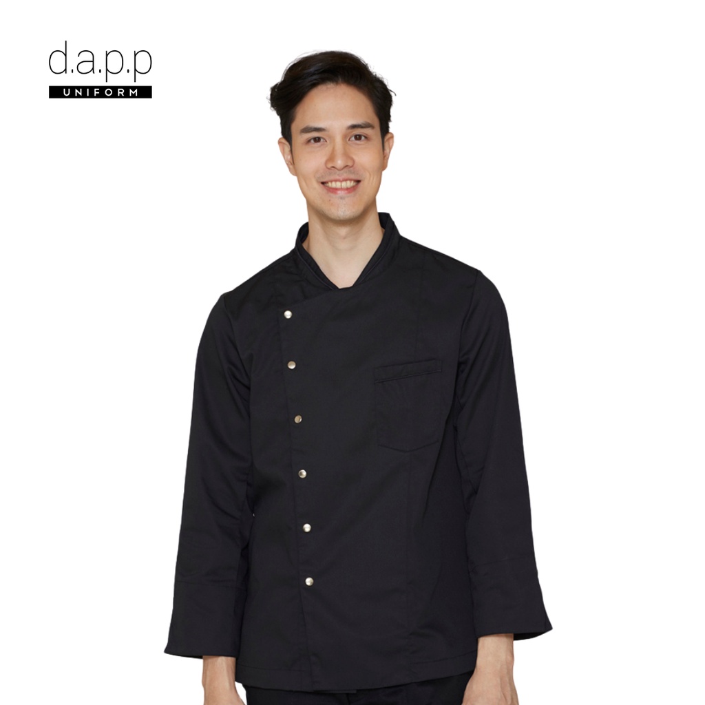 dapp Uniform เสื้อเชฟ จอนนี่ แขนยาว Johnny Black Longsleeves Chef Jacket with Press Buttons สีดำ(TJK