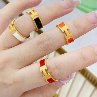 แหวนแฟชั่น การชุบ 3D Gold Enamel Color Glue Fashion H Rings ปรับขนาดได้