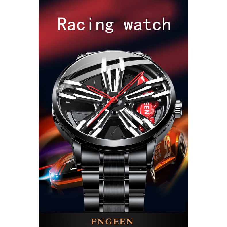 Rotation Car Wheel Rim Hub Men Watch Luxury Black Man Stainless Steel