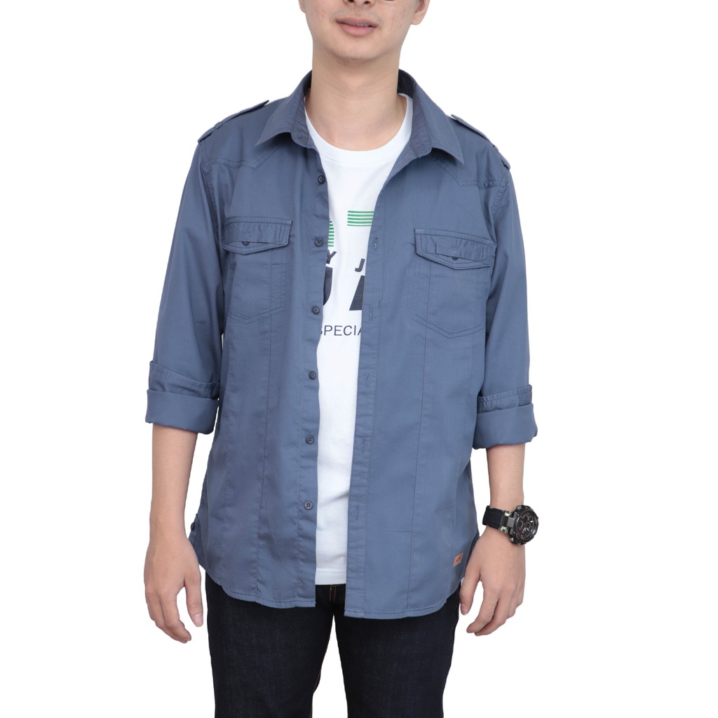 Bovy Shirt - เสื้อเชิ้ตแขนยาวสีพึ้น สีกรม รุ่น 9007 GY11