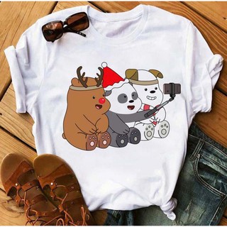 Women Bear Tshirt Cartoon Graphic Printed Christmas Shirts Fashion Short Sleeves Lady Shirt Women