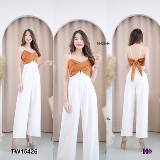 Jumpsuit จั้มสูทสายเดี่ยวขายาว ชดออกงาน ผูกโบว์หลัง งานผ้าซาร่าทั้งชุด สีพื้น ใส่เที่ยว ใส่ทำงานได้ พร้อมส่ง