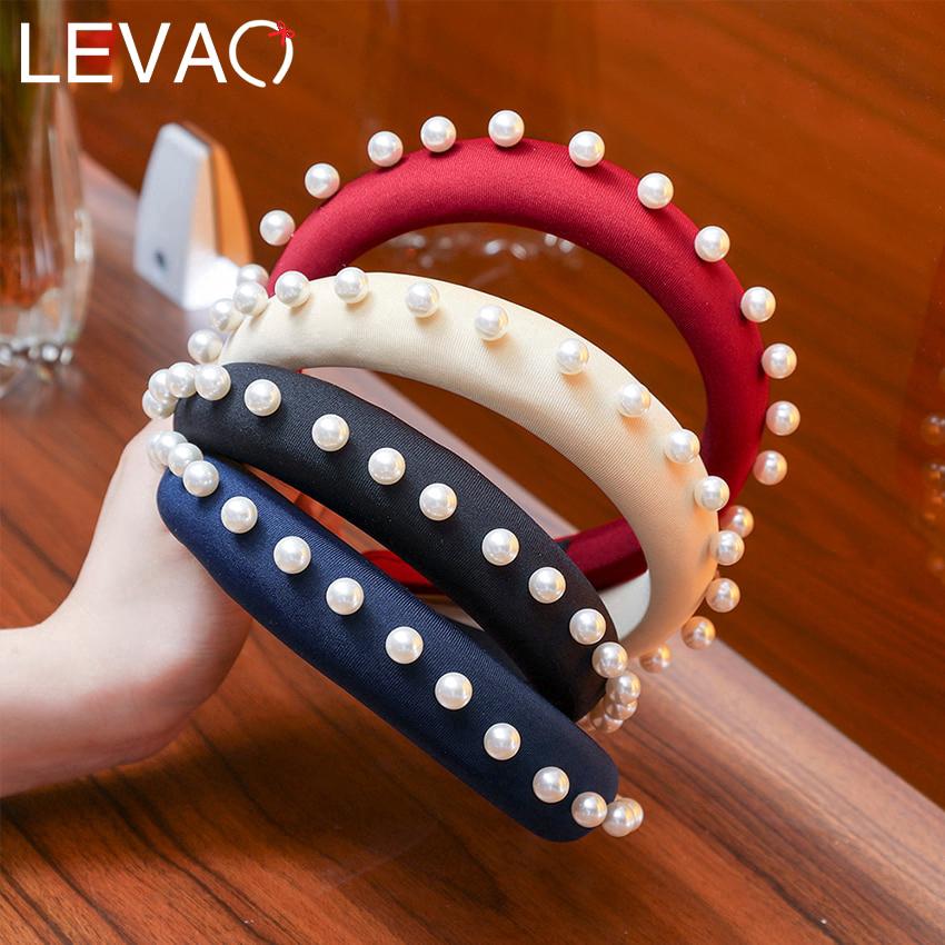 Levao Fashion Women Simulated Pearl Headband Women New Milk Silk Cushion Match Girl Hair Band Of Hair Accessories