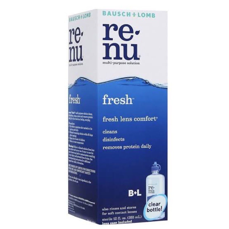 (ไม่มีกล่อง) *หมดอายุ 01/2027* ReNu Fresh Multi-Purpose Solution 355mL รีนิว เฟรช น้ำยาล้าง แช่ คอนแทคเลนส์