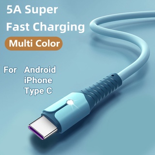 5a ซิลิโคนเหลว สายชาร์จเร็ว สายเคเบิลข้อมูล USB สําหรับ iPhone Android สายเคเบิล Type C สายชาร์จโทรศัพท์