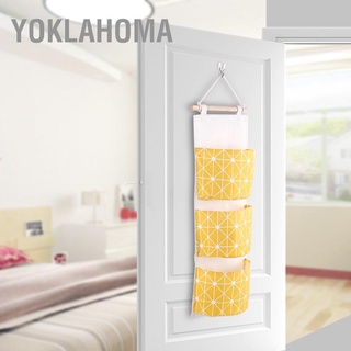 Yoklahoma กระเป๋าผ้าฝ้ายผ้าลินินแขวนผนังประตูห้องนอน 3 ช่อง