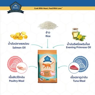 Buzz Advanced Nutrition อาหารแมว สูตรเพิ่มน้ำหนัก สำหรับแมวโต > 1 ปีขึ้นไป ทุกสายพันธุ์ แพ็ค 7 kg(3KG*2+1KG*1)