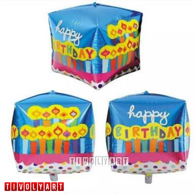 LILIN ลูกโป่งฟอยล์สุขสันต์วันเกิด HBD WAX / ลูกโป่ง HBD ทรงสี่เหลี่ยม 4D