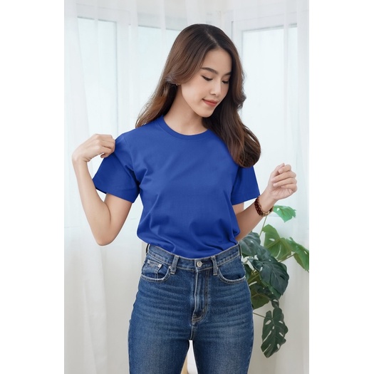 เสื้อยืด (ออกใบกำกับภาษีได้) สีน้ำเงิน คอกลม คอวี  (พร้อมส่ง สินค้าผลิตในไทย)