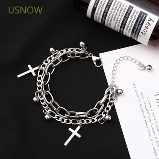 Usnow ใหม่ สร้อยข้อมือ ลูกปัดไขว้ โกธิค เครื่องประดับแฟชั่น หัวใจ กําไลข้อมือผู้หญิง โซ่รัก หัวใจ พังก์ เท่ ฮิปฮอป สองชั้น