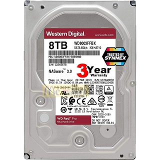 8TB HDD (ฮาร์ดดิสก์แนส) WD NAS REDPRO (WD8003FFBX) SATA3(6Gb/s), 7200RPM, 256MB - รับประกัน 5 ปี Synnex