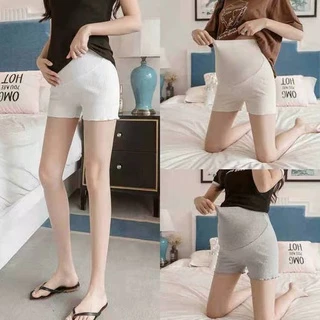 Mom&kid กางเกงเลกกิ้งขาสั้น ผ้าฝ้าย เอวสูง ยืดหยุ่น พลัสไซซ์ สําหรับหญิงตั้งครรภ์ คลอดบุตร