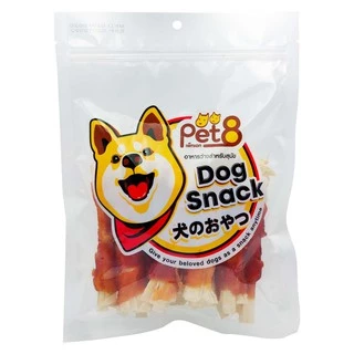 PET8 สันในไก่สไลด์เจอกี้ 225gแพ๊คขนาดกลาง chicken jerky medium pack 150-165g