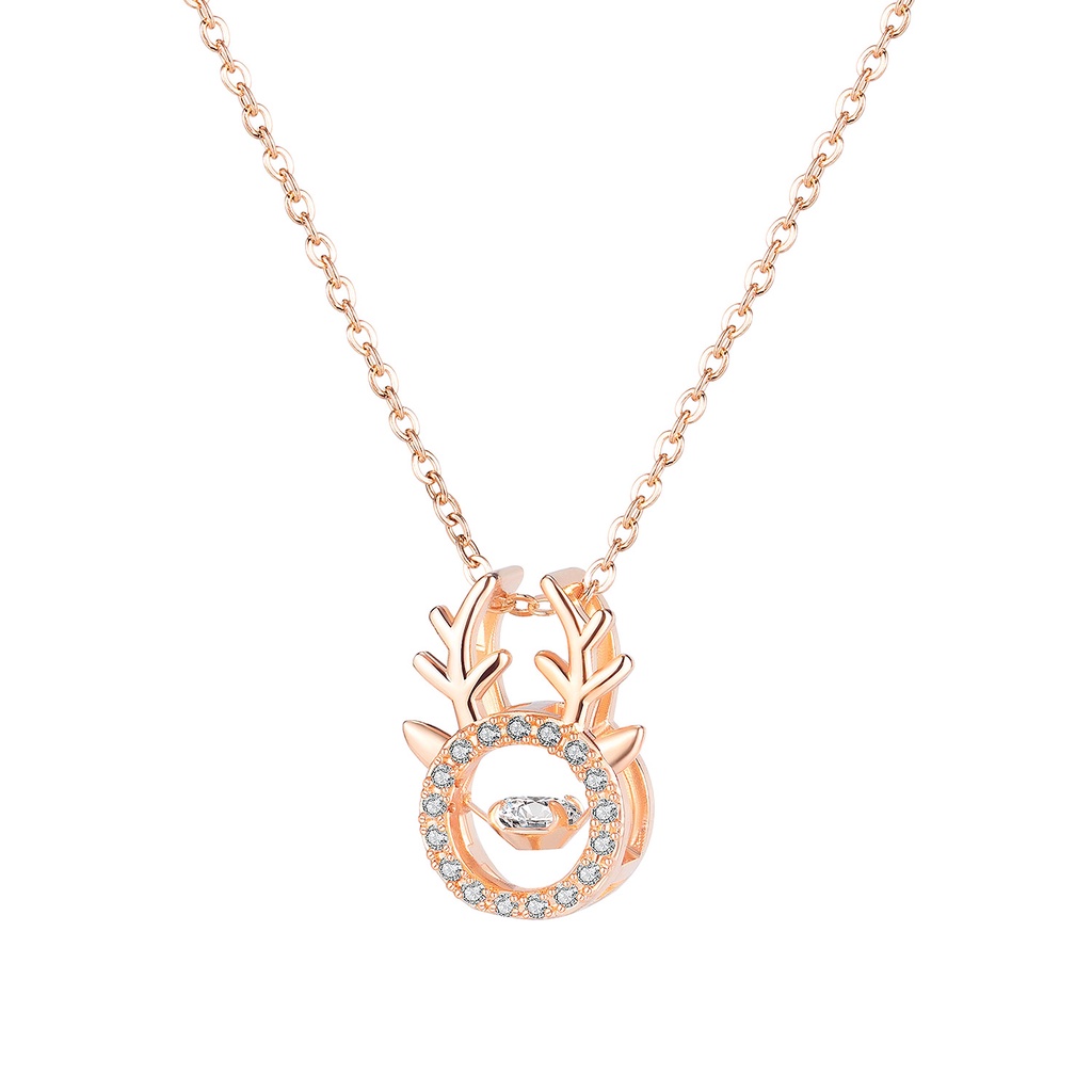 OPK GDX045 สร้อยคอผู้หญิง จี้แฟชั่น เพชร ข้าม เขากวางเรนเดียร์ กุหลาบทอง