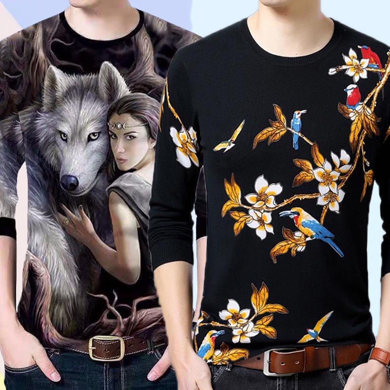 เสื้อยืดแขนยาวพิมพ์ลาย 3 มิติท็อปส์ขนาดใหญ่สําหรับผู้ชาย