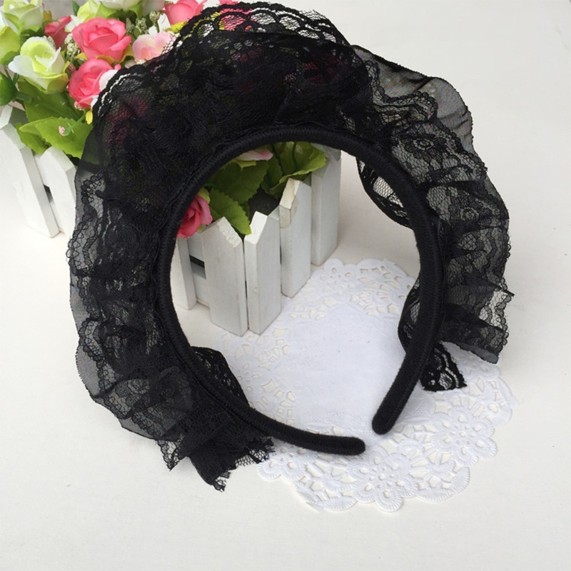 Cozy Women Ruffles Lace Hair Hoop with Mesh Headband Multilayer Lace Lolita Cosplay Props Maid Anime Headdress Accessories ราคา ถูกที่สุด ดีลบีเคเค แกลเลอรีภาพที่ 4