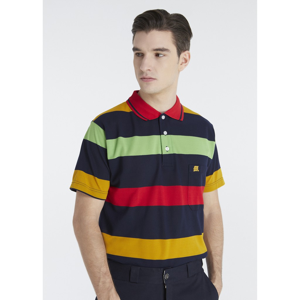 เสื้อโปโลแขนสั้นผู้ชายมีกระเป๋า Maximo Dente คอปก ลายริ้ว คลาสสิค สไตล์ยุโรป สำหรับผู้ใหญ่ รุ่น CV-4