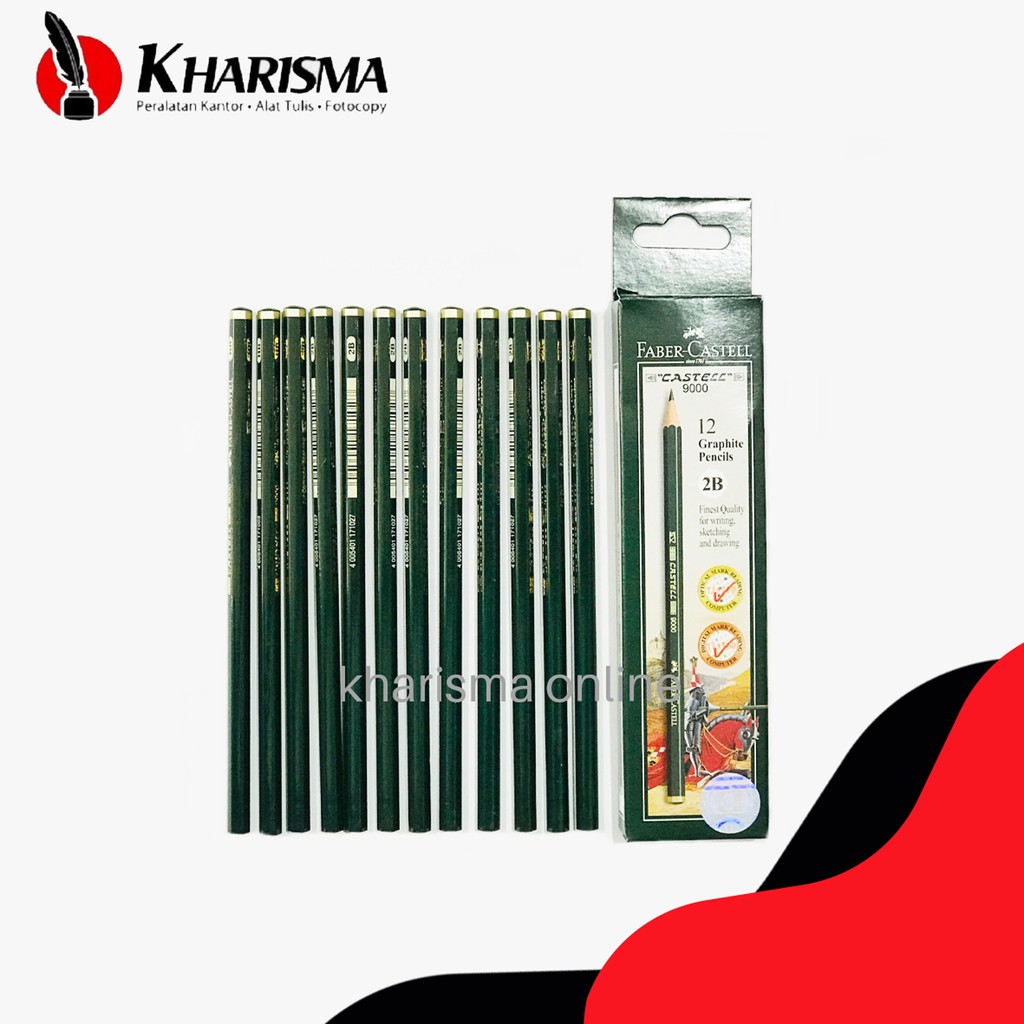(1 แพ็ค = 12 ชิ้น) FABER-CASTELL 9000 - 6H 5H 4H 3H 2H HF HB B 2B 3B 4B 5B 6B 7B 8B