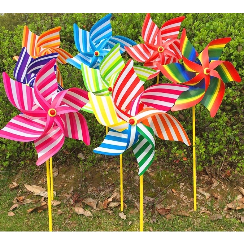กังหันลม ขนาดใหญ่ ลายทางเก๋ๆ ทำจากพลาสติก PVC ก้านแข็งแรงทนทาน ขนาด 30 cm. - รูปที่ 4