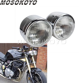 MD-Chrome ไฟหน้าคู่คู่คู่ไฟหน้าสำหรับ Harley Cafe Racer SV650 Vmax Cruiser ChopperST