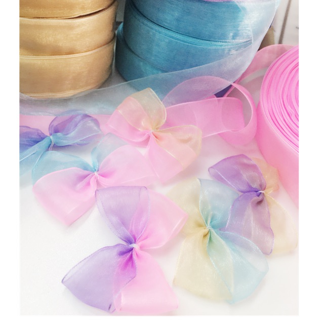 โบว์ผ้าแก้วพลาสเทลคละสีน่ารัก10ชิ้นขนาดประมาณ5cm ราคา30บาทติดงานผ้าสวย