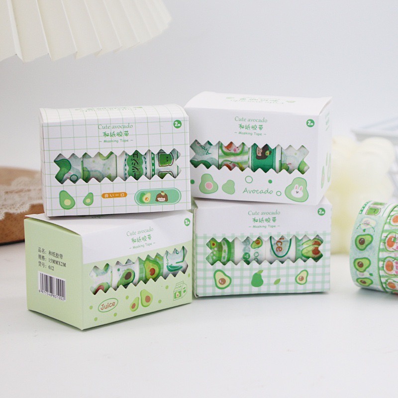 เทปตกแต่ง อะโวคาโด 4 ม้วน วาชิเทป DIY กล่อง ตกแต่ง ไดอารี่ สติ๊กเกอร์ เทป สติกเกอร์ เทปกระดาษ Washi tape เครื่องเขียน