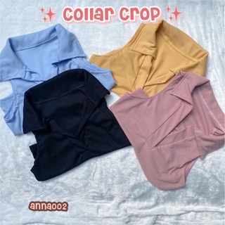 ✨✨Collar Crop #an002 เสื้อครอป คอปก แขนกุด ผ้าร่องเล็ก✨✨