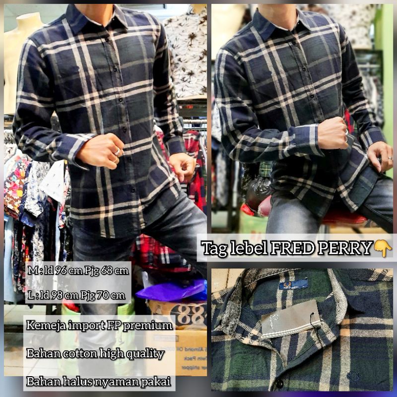 KEMEJA PLAID SHIRT FRED P3RRY นําเข้าคุณภาพสูงพรีเมี่ยมผ้าฝ้าย MATERIAL